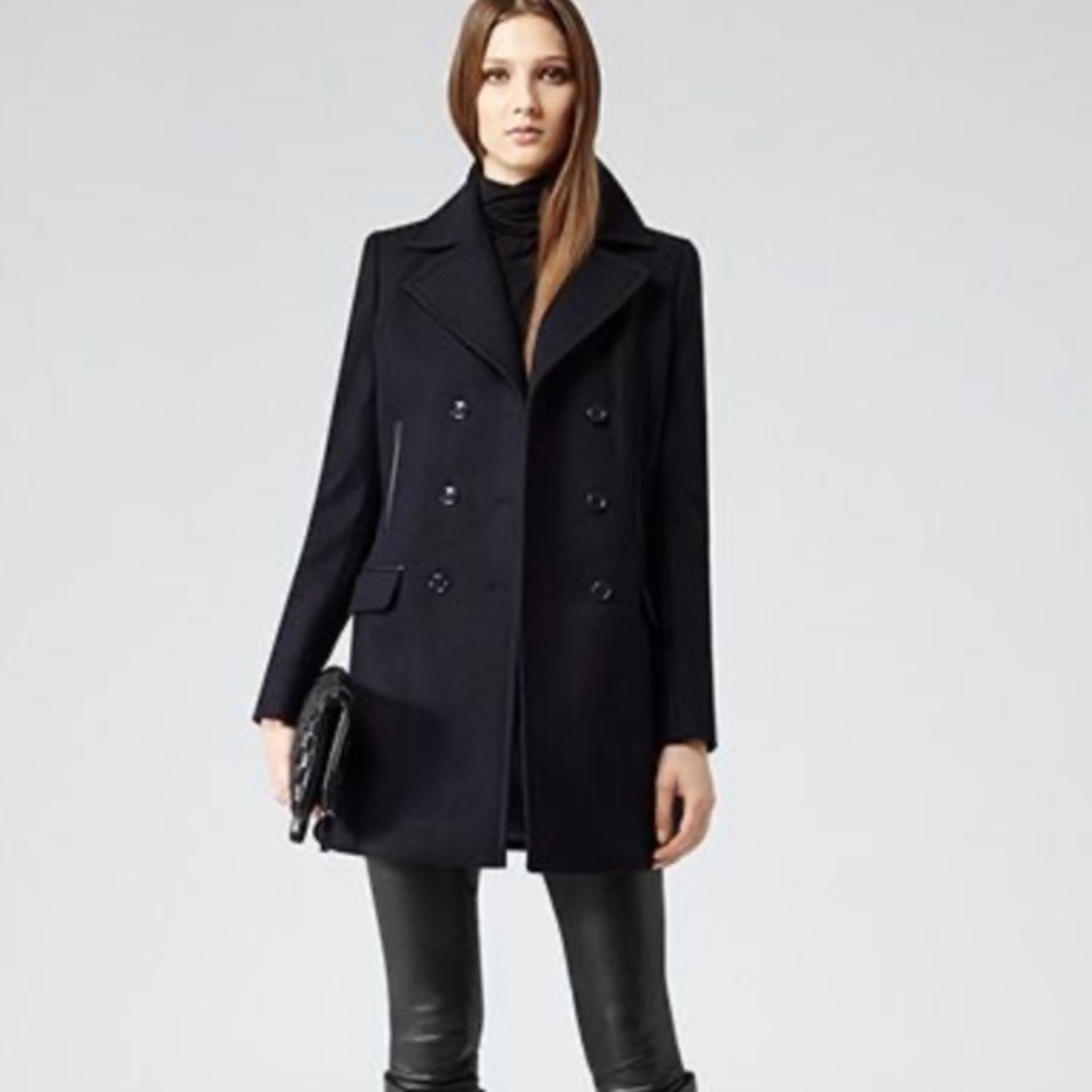 REISS Black Charise Double Breasted Coat